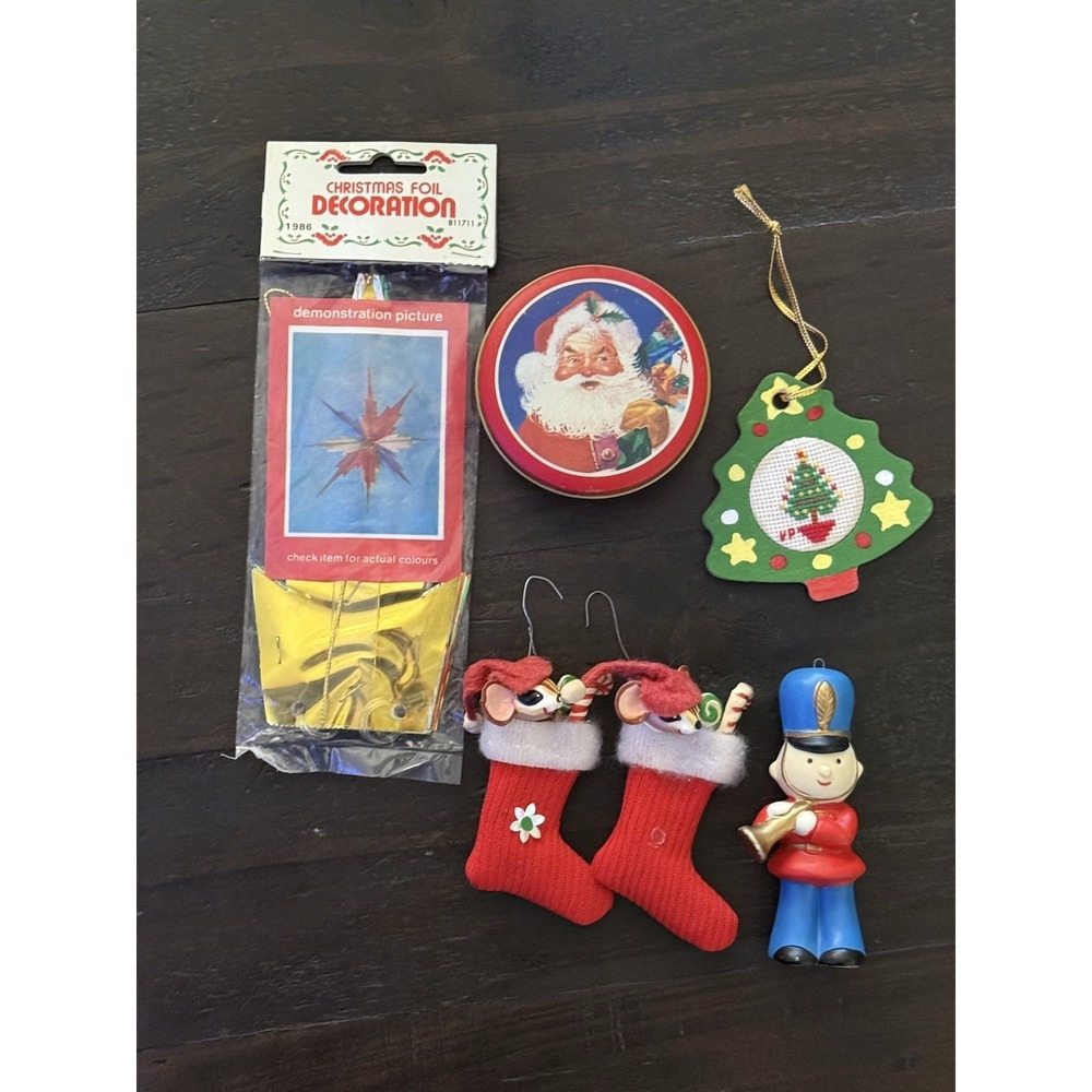 VTG Christmas Miscellaneous Lot Mouse Dummer Boy Ornaments Santa Foil Decor